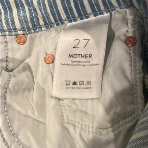 MOTHER Women's High Rise Jeans in Blue and White Stripes - Picture 8 of 12